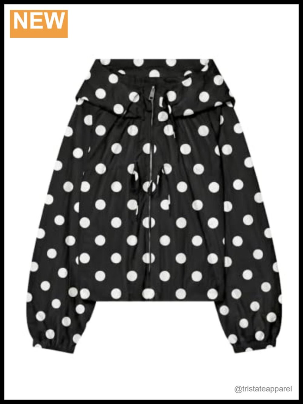 Women's lightweight polyester polka dot hooded zip up windbreaker jacket